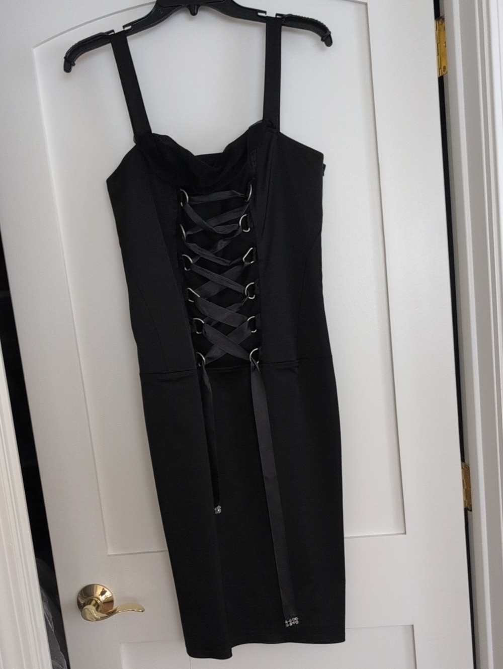Black Lace-Up Midi Dress with Corset Front